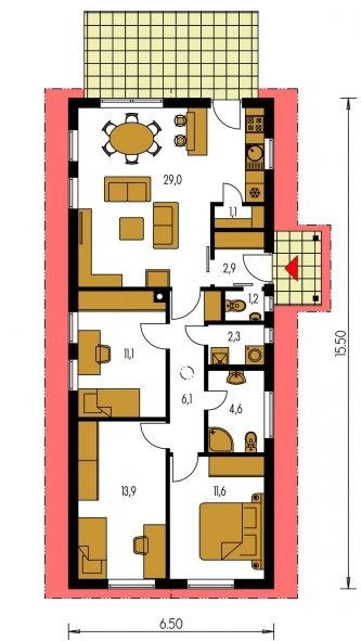 Plan de sol du rez-de-chaussée - BUNGALOW 122